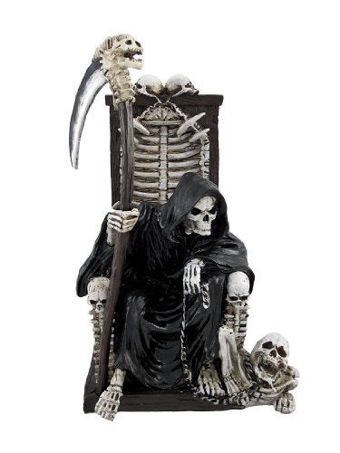 DWK - Dark Master - Grim Reaper Skeleton on Throne with Pet and Scythe Collectible Gothic Fantasy Figurine Statue Halloween Death Sculpture Home Décor Accent, 10-inch - Image 1