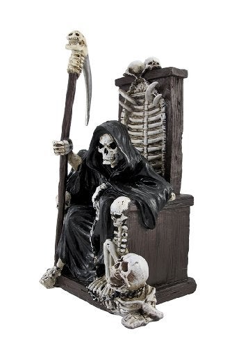 DWK - Dark Master - Grim Reaper Skeleton on Throne with Pet and Scythe Collectible Gothic Fantasy Figurine Statue Halloween Death Sculpture Home Décor Accent, 10-inch - Image 5