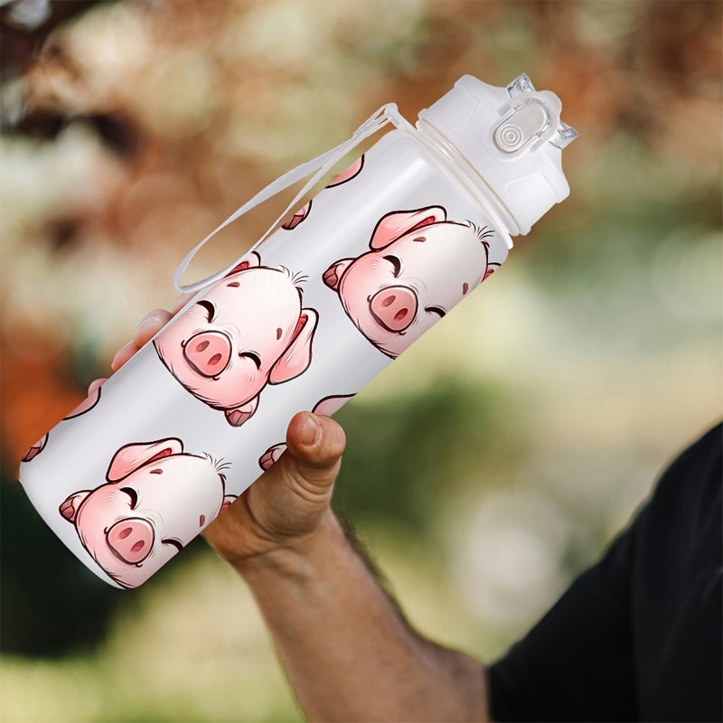 Sports Water Bottle with Straw 26oz/760ml, Cute Pink Cartoon Pig Pattern, for Gym Outdoor Travel, Festival Gift - Image 4