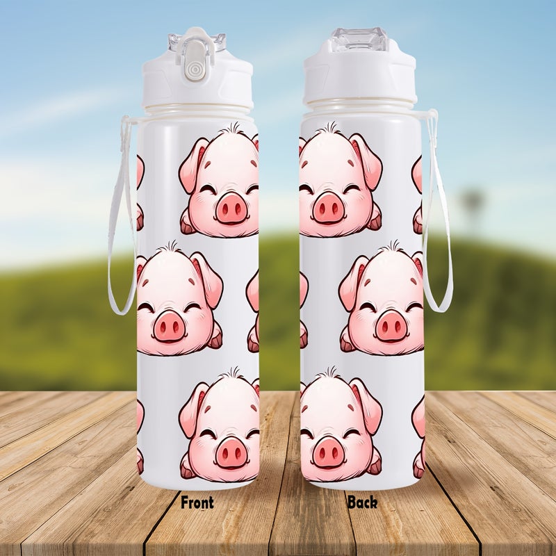 Sports Water Bottle with Straw 26oz/760ml, Cute Pink Cartoon Pig Pattern, for Gym Outdoor Travel, Festival Gift - Image 1