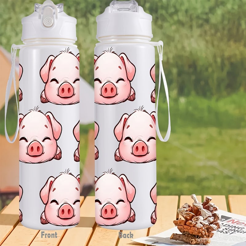 Sports Water Bottle with Straw 26oz/760ml, Cute Pink Cartoon Pig Pattern, for Gym Outdoor Travel, Festival Gift - Image 2