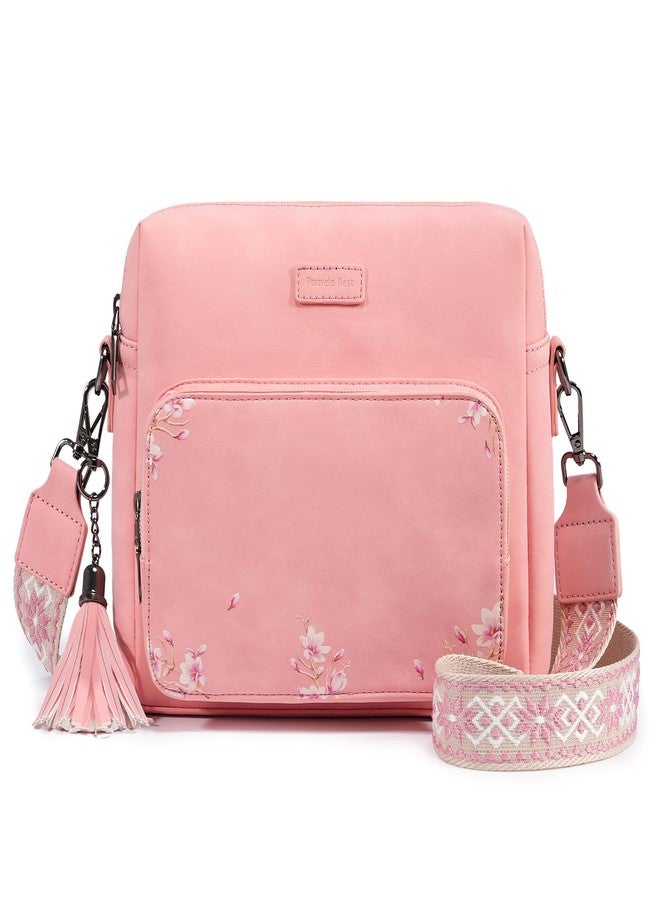 Pomelo Best Crossbody Purses for Women with Built-in RFID Wallet, Soft Suede Leather Shoulder Bags with Adjustable Strap for Travel, Work, Daily Use Pink - Image 1