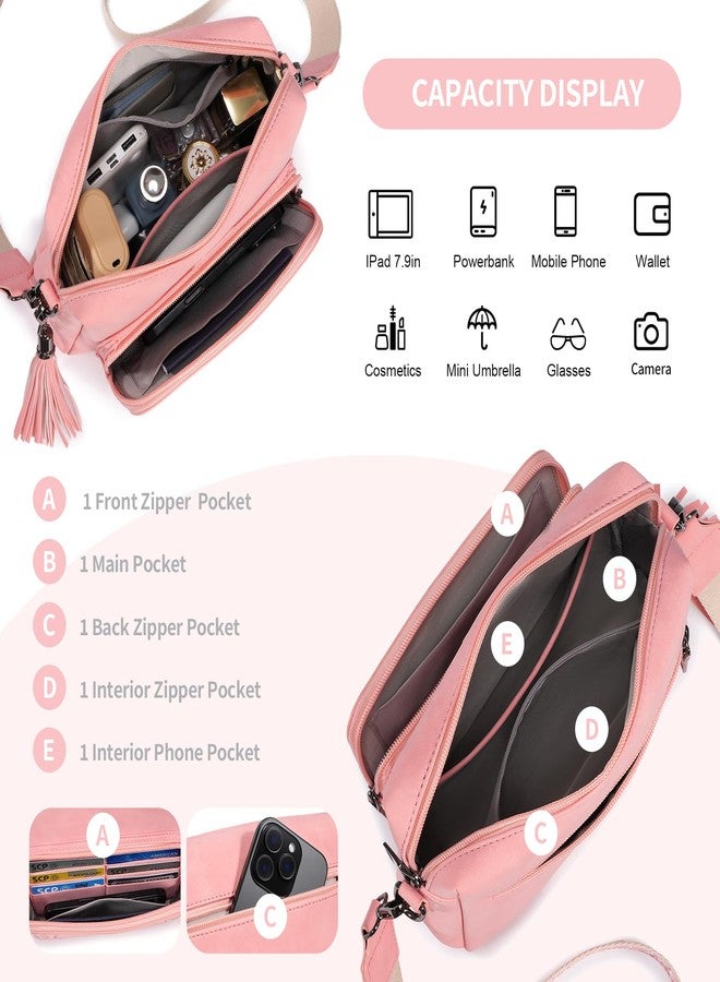 Pomelo Best Crossbody Purses for Women with Built-in RFID Wallet, Soft Suede Leather Shoulder Bags with Adjustable Strap for Travel, Work, Daily Use Pink - Image 3