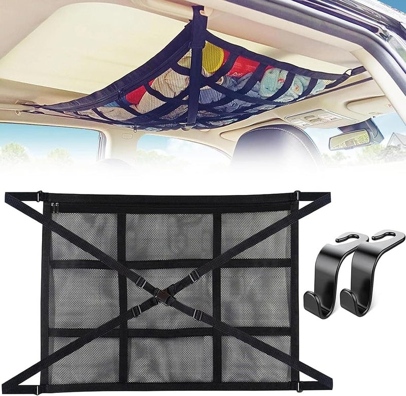 Car Ceiling Cargo Net, Roof Storage Organizer - 90cmx65cm Space Saving Car Net Storage Bag for Campervans, SUVs - Image 1