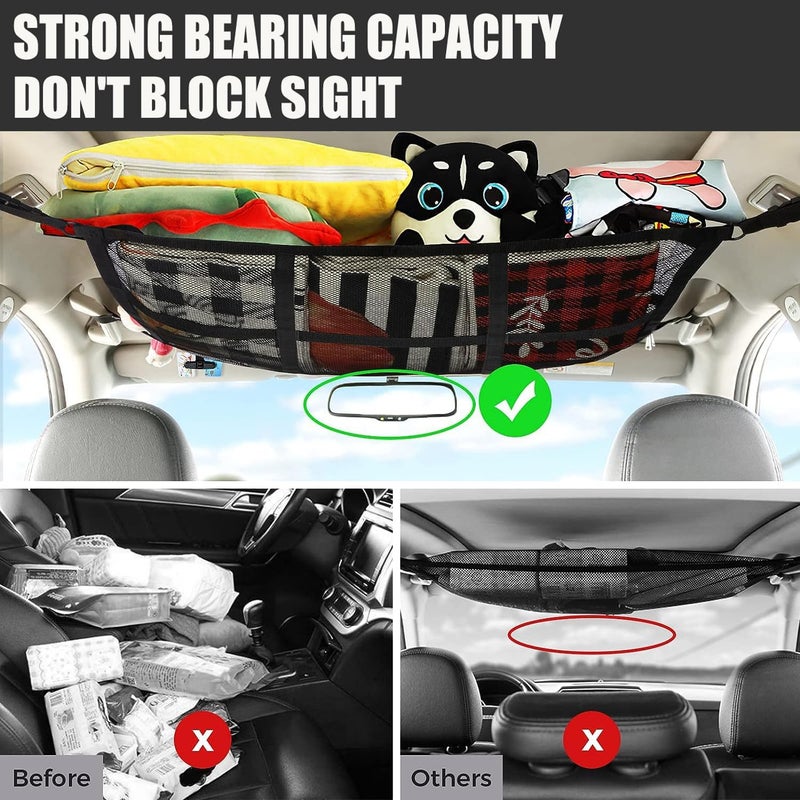 Car Ceiling Cargo Net, Roof Storage Organizer - 90cmx65cm Space Saving Car Net Storage Bag for Campervans, SUVs - Image 3