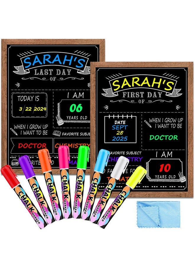EAONE First Day Of School Board 12"X16", Double-Side Printed First Day Of School Sign, Wood Frame Back To School Board Sign Chalkboard With 8 Chalk Markers & 1 Wipe Cloth For All Grades Student,Brown - Image 1