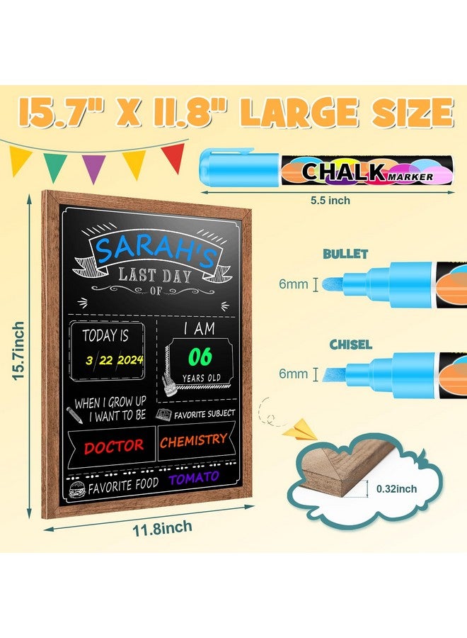 EAONE First Day Of School Board 12"X16", Double-Side Printed First Day Of School Sign, Wood Frame Back To School Board Sign Chalkboard With 8 Chalk Markers & 1 Wipe Cloth For All Grades Student,Brown - Image 2