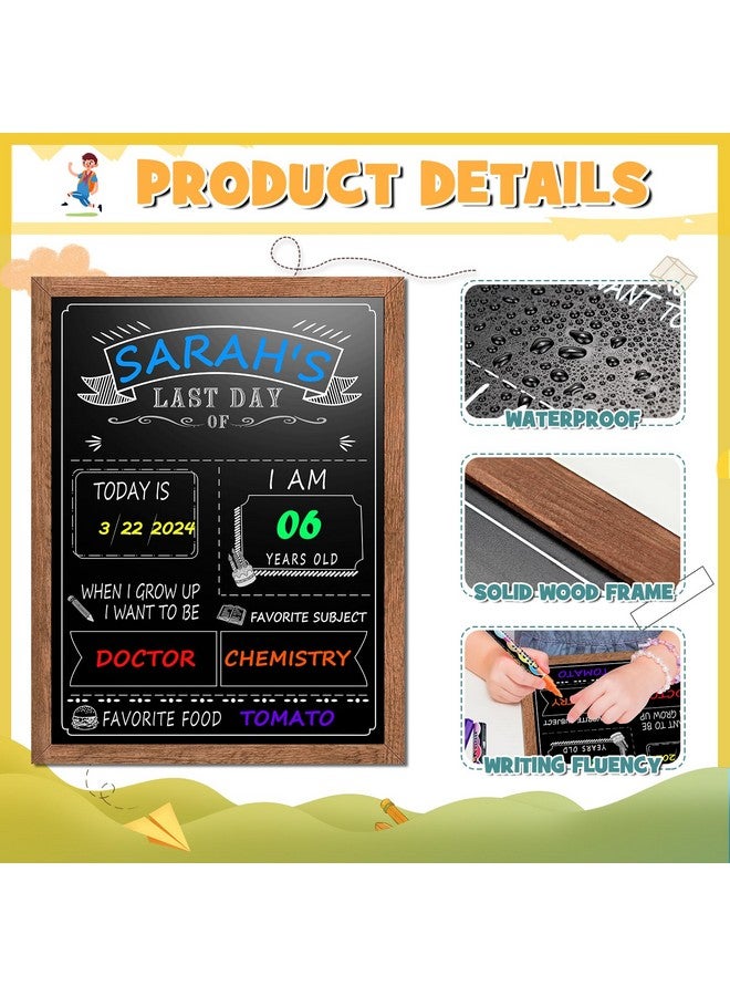 EAONE First Day Of School Board 12"X16", Double-Side Printed First Day Of School Sign, Wood Frame Back To School Board Sign Chalkboard With 8 Chalk Markers & 1 Wipe Cloth For All Grades Student,Brown - Image 4
