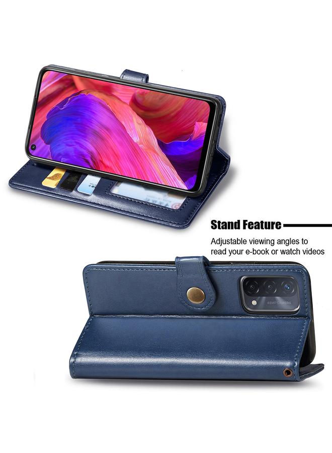 اس-توب جراب لهاتف OPPO A93 5G / A74 5G جراب هاتف من الجلد بلون سادة مع مشبك وحزام وإطار للصور وفتحة للبطاقات ومحفظة ووظيفة الحامل - Image 4