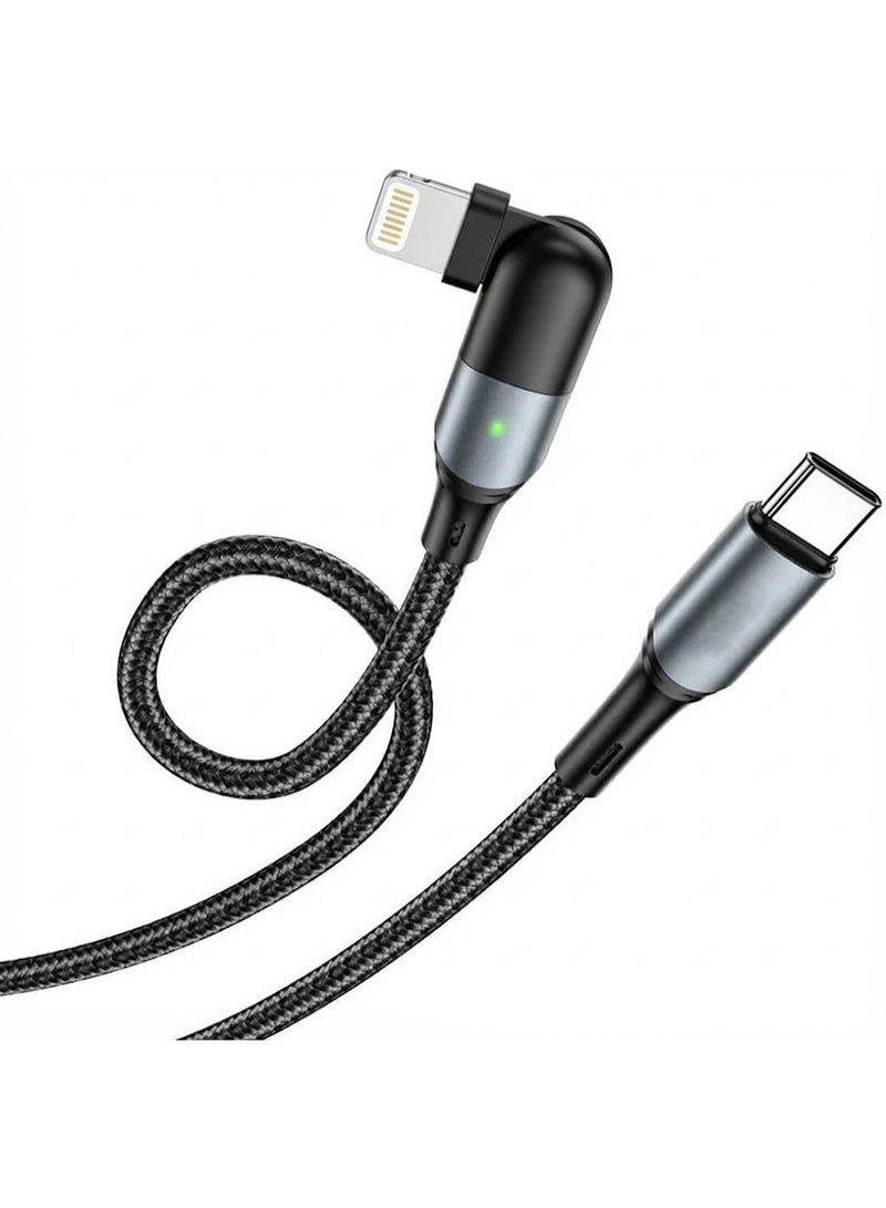 20W PD Fast Charging Gaming Cable, 180° Rotating Elbow (USB-C to Lightning) - 1.2M Nylon Braided Cord with LED Indicator | 480Mbps Data Sync | Compatible with iPhone 14/13/12/11 Pro Max - Image 1