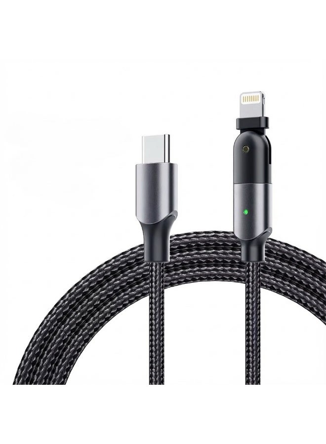 20W PD Fast Charging Gaming Cable, 180° Rotating Elbow (USB-C to Lightning) - 1.2M Nylon Braided Cord with LED Indicator | 480Mbps Data Sync | Compatible with iPhone 14/13/12/11 Pro Max - Image 2