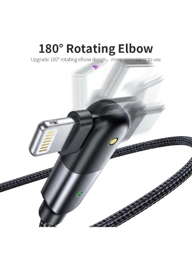 20W PD Fast Charging Gaming Cable, 180° Rotating Elbow (USB-C to Lightning) - 1.2M Nylon Braided Cord with LED Indicator | 480Mbps Data Sync | Compatible with iPhone 14/13/12/11 Pro Max - Image 3