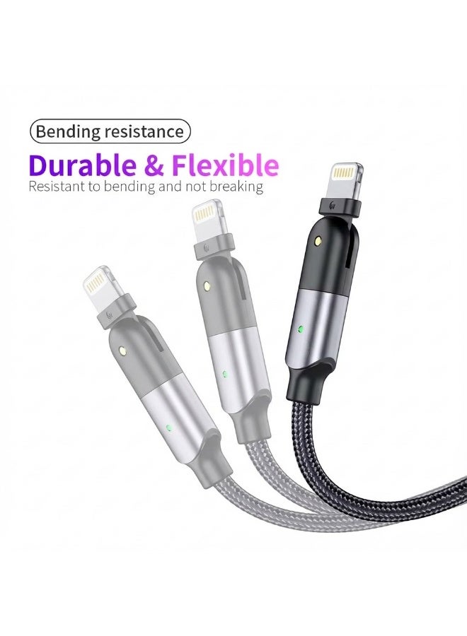 20W PD Fast Charging Gaming Cable, 180° Rotating Elbow (USB-C to Lightning) - 1.2M Nylon Braided Cord with LED Indicator | 480Mbps Data Sync | Compatible with iPhone 14/13/12/11 Pro Max - Image 4
