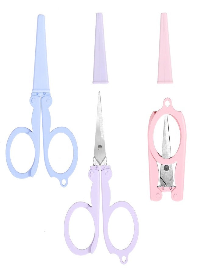 Grevosea 3Pcs Mini Scissors, Stainless Steel Badge Reel Portable Little Travel Scissors With Safety Cap Folding Shears Tiny Cutter for Cutting Scrapbooking Crafting Sewing - Image 1