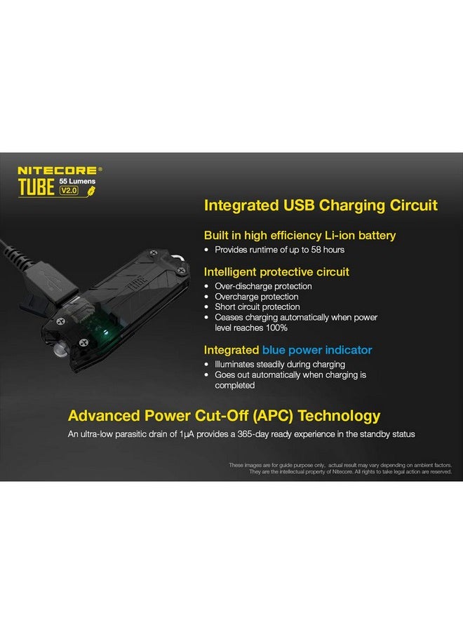 NITECORE Nitecore Tube V2.0 Keychain Flashlight, 55 Lumen Bright USB Rechargeable Ultra Lightweight Compact (Black)  - Image 3