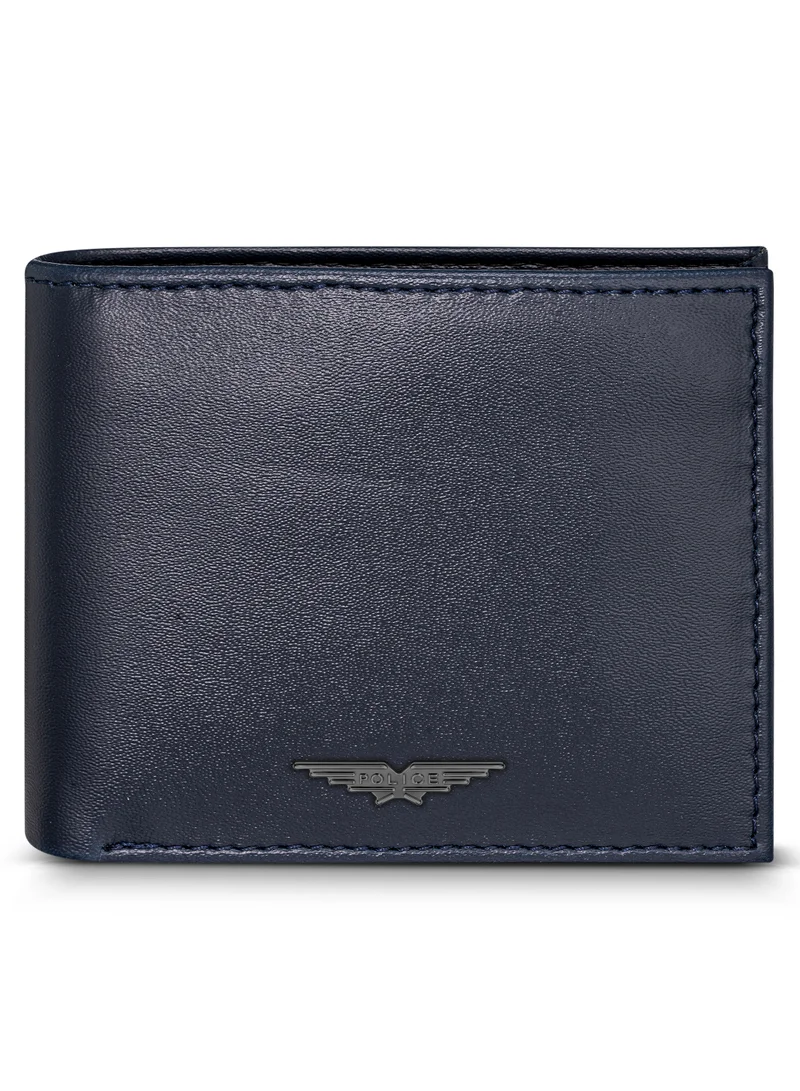 بوليس Malino Blue Flat Grain Vegan Leather Bi-fold Wallet for Men