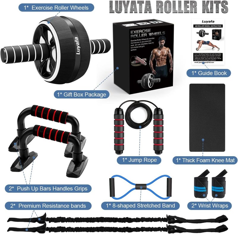 Luyata Ab Roller Wheel, 10-In-1 Ab Exercise Wheels Kit with Resistance Bands, Knee Mat, Jump Rope, Push-Up Bar - Home Gym Equipment for Men Women Core Strength & Abdominal Exercise - Image 3