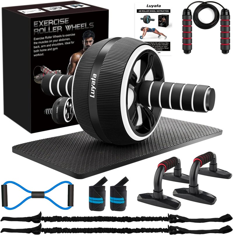 Luyata Ab Roller Wheel, 10-In-1 Ab Exercise Wheels Kit with Resistance Bands, Knee Mat, Jump Rope, Push-Up Bar - Home Gym Equipment for Men Women Core Strength & Abdominal Exercise - Image 1
