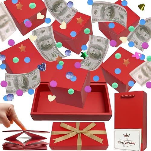 JINSTABAG Surprise Gift Box Explosion for Money DIY Unique Folding Bouncing Cash Pop Up Gift Boxes for Birthday Christmas Anniversary Valentines Day Red - Image 1