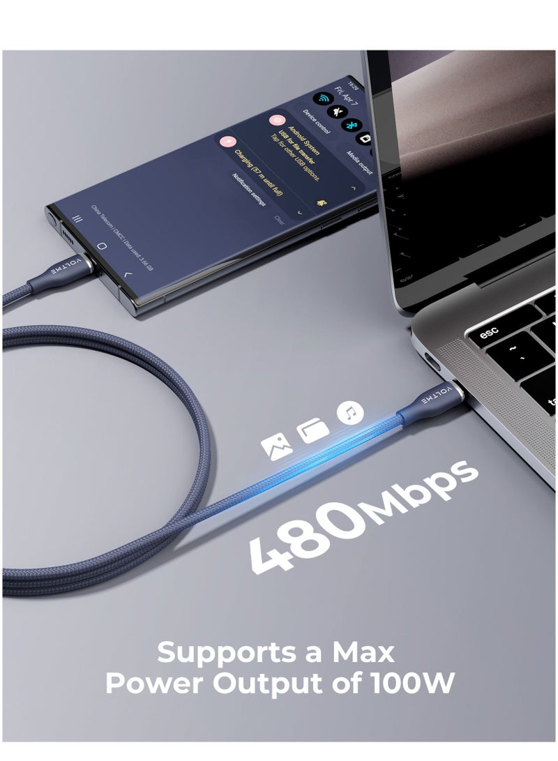 VOLTME 100W USB-C to USB-C Fast Charging Cable 1m/3.3ft, Dual Nylon Braided Cord, PD 5A Type-C, Compatible with iPhone Air, iPhone 17/17 Pro/17 Pro Max, 16/15 Series, iPad Pro/Air, MacBook Pro/Air 2023, Samsung Galaxy S25/S24/S23 Ultra, Huawei P60, Xiaomi 14/13, Google Pixel 9/8, Dell XPS, Lenovo ThinkPad X1, Asus ROG, HP Spectre, LG, Tablets, Nintendo Switch and More - Blue - Image 5