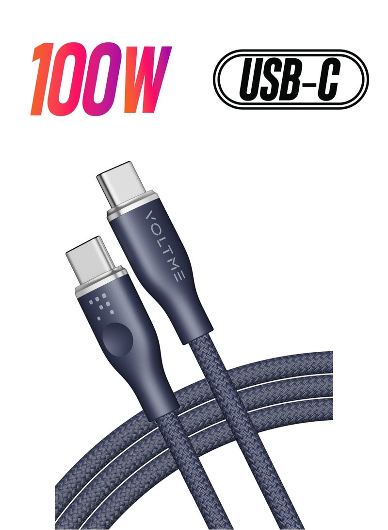 VOLTME 100W USB-C to USB-C Fast Charging Cable 1m/3.3ft, Dual Nylon Braided Cord, PD 5A Type-C, Compatible with iPhone Air, iPhone 17/17 Pro/17 Pro Max, 16/15 Series, iPad Pro/Air, MacBook Pro/Air 2023, Samsung Galaxy S25/S24/S23 Ultra, Huawei P60, Xiaomi 14/13, Google Pixel 9/8, Dell XPS, Lenovo ThinkPad X1, Asus ROG, HP Spectre, LG, Tablets, Nintendo Switch and More - Blue - Image 1