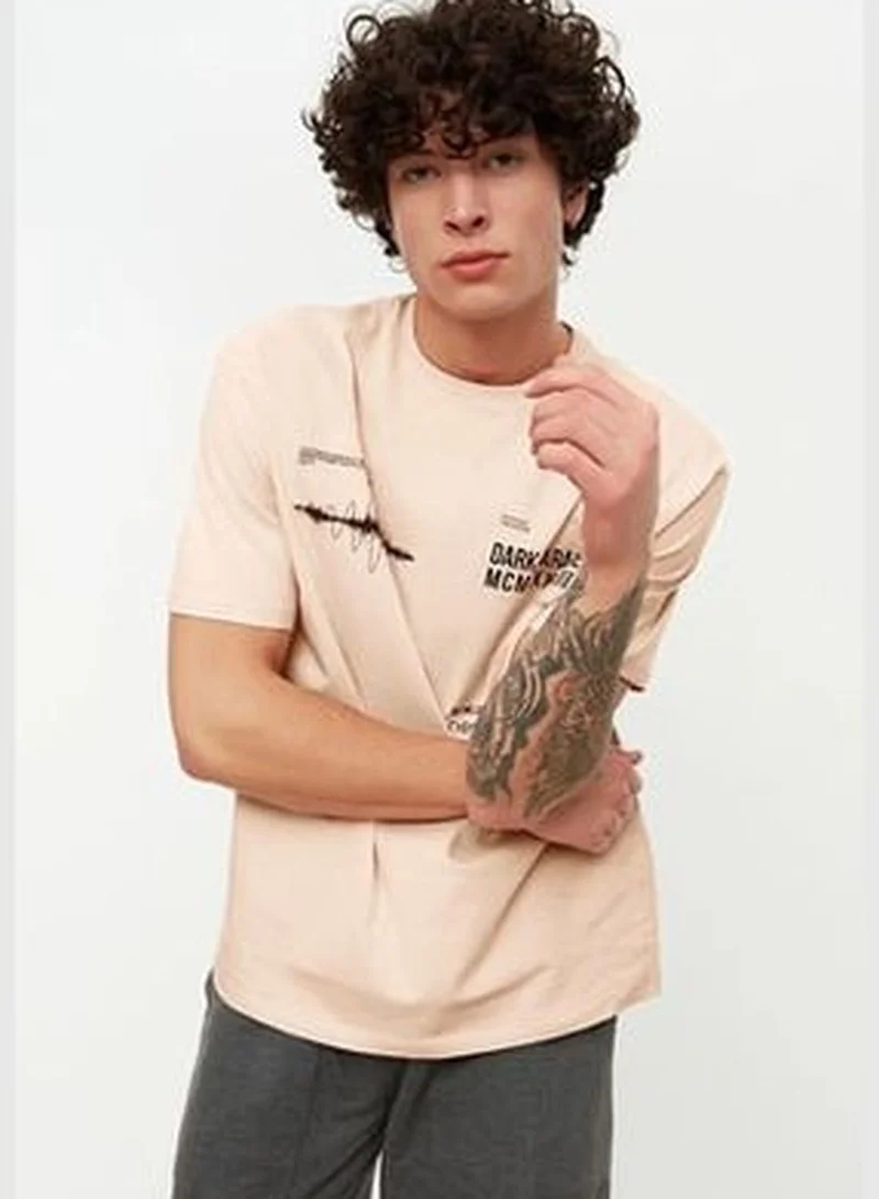 trendyol Powder Men's Relaxed/Comfortable cut, Crew Neck Text Printed 100% Cotton T-Shirt TMNSS20TS1097