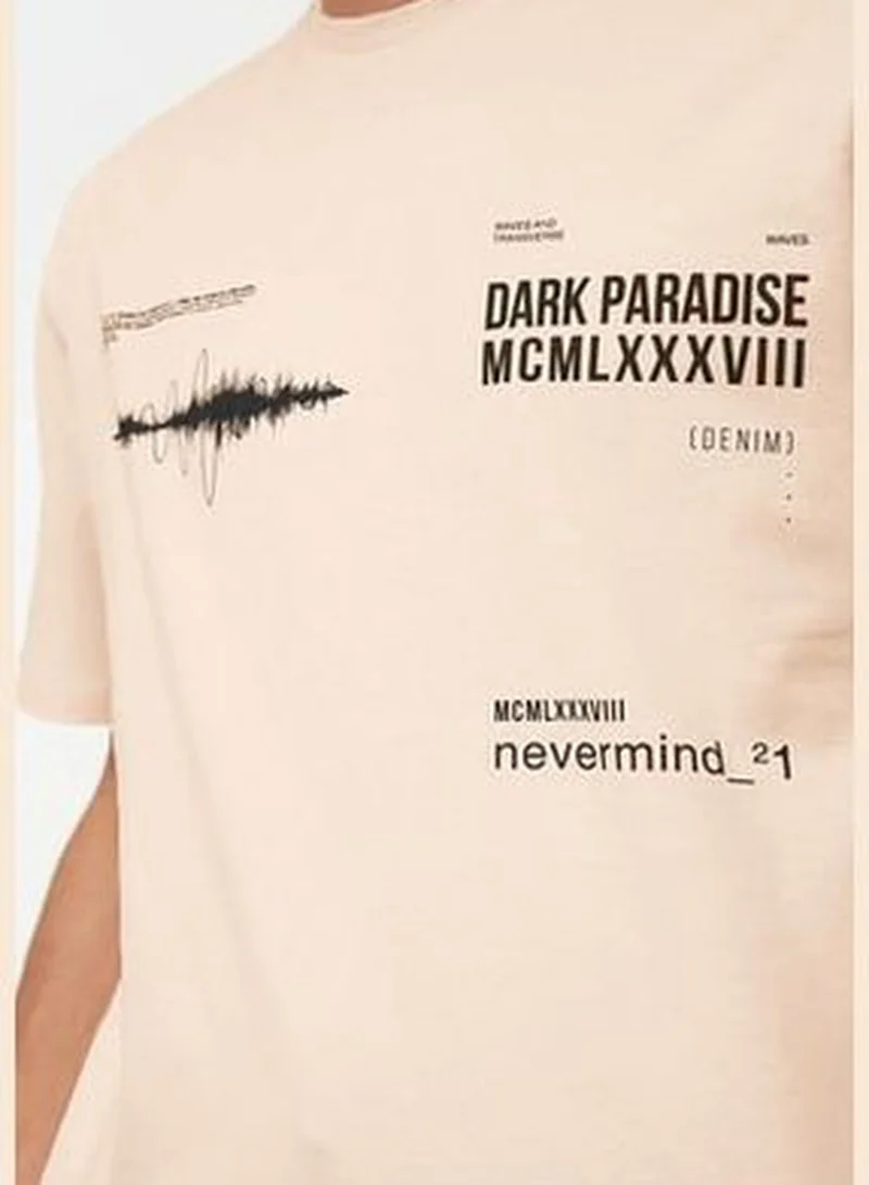 trendyol Powder Men's Relaxed/Comfortable cut, Crew Neck Text Printed 100% Cotton T-Shirt TMNSS20TS1097