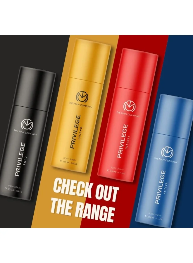 The Man Company  Privilege Deodorants Combo Pack For Men -Active Legend Intense, Bold Premium Long Lasting Fragrance Everyday Use Deo Combo Set For Him Gift Set For Husband Boyfriend 150Ml (Pack Of 4) for Men | Best Price UAE