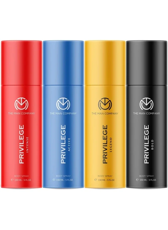 The Man Company  Privilege Deodorants Combo Pack For Men -Active Legend Intense, Bold Premium Long Lasting Fragrance Everyday Use Deo Combo Set For Him Gift Set For Husband Boyfriend 150Ml (Pack Of 4) for Men | Best Price UAE