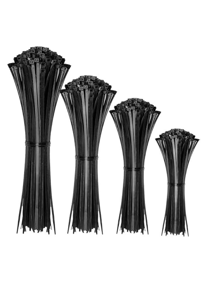 erorex Cable Zip Ties,400 Pack Black Assorted Sizes 12+8+6+4 Inch,Multi-Purpose Self-Locking Nylon Cable Cord Management,Plastic Wire Ties for Home,Office,Garden,Workshop(Black) - Image 1