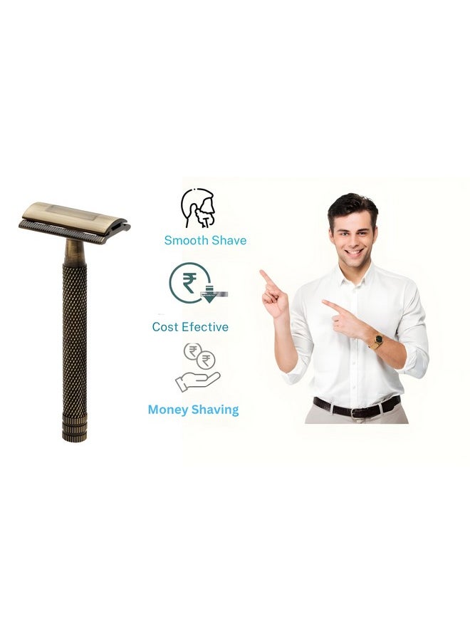 Pristine Pristine Shaving Double Edge Safety Razor For Men Antique Brass Classic & Traditional Shaving Razor (Close Comb)  - Image 4