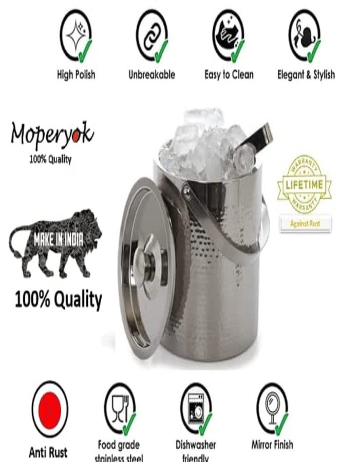 MOPERYOK دلو ثلج مزدوج الجدار من الفولاذ المقاوم للصدأ من موبيريوك | مقاوم للصدأ | تصميم مطروق مع خلاط كوكتيل، وصبّ، ومقياس، وملقط - Image 2