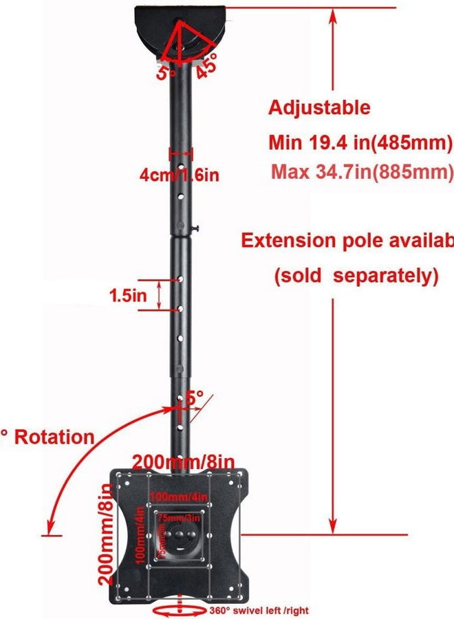 VideoSecu Adjustable Ceiling TV Mount Fits most 26-55" LCD LED Plasma Monitor Flat Panel Screen Display with VESA 400x400 400x300 400x200 300x300 300x200 200x200mm MLCE7N 1JS - Image 2