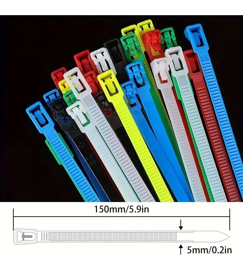 100 Piece Reusable Nylon Ratchet Straps Heavy Duty Cable Management Assorted Colors - Image 2