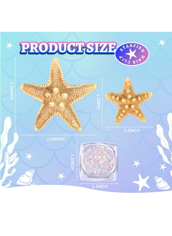 YGDZ - Starfish Hair Clip, 4Pcs Starfish Hair Clips Mermaid Hair Accessories, 1Pcs Face Body Glitter, Mermaid Costume Women, Seashell Hair Clip, Mermaid Outfit For Women, Girls - Image 1
