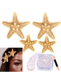 Starfish Hair Clip, 4Pcs Starfish Hair Clips Mermaid Hair Accessories, 1Pcs Face Body Glitter, Mermaid Costume Women, Seashell Hair Clip, Mermaid Outfit For Women, Girls
