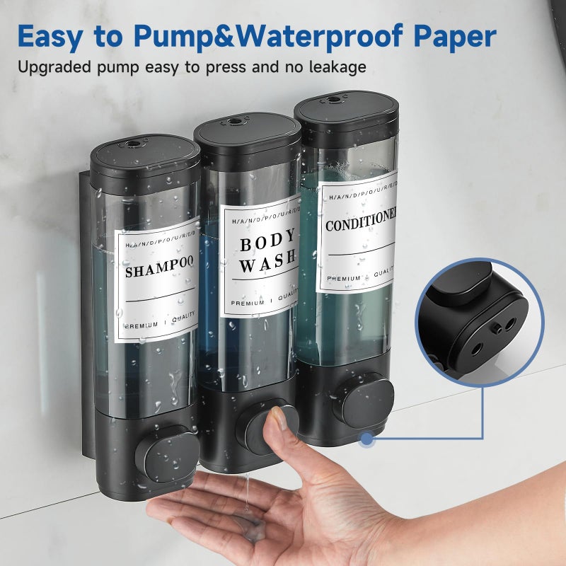 Cabo Deseado Shampoo and Conditioner Dispenser,Shower Soap Dispenser 3 Chamber No Drill Wall-Mounted Shampoo Dispenser for Shower Wall Mounted Shower Dispenser for Bathroom Hotel Large Capacity,Black - Image 3