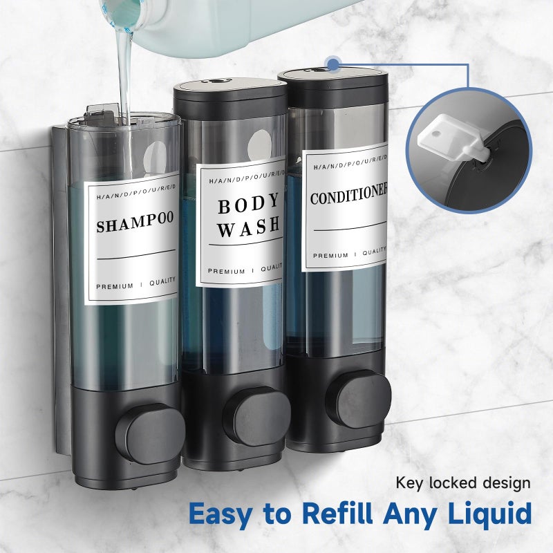 Cabo Deseado Shampoo and Conditioner Dispenser,Shower Soap Dispenser 3 Chamber No Drill Wall-Mounted Shampoo Dispenser for Shower Wall Mounted Shower Dispenser for Bathroom Hotel Large Capacity,Black - Image 5