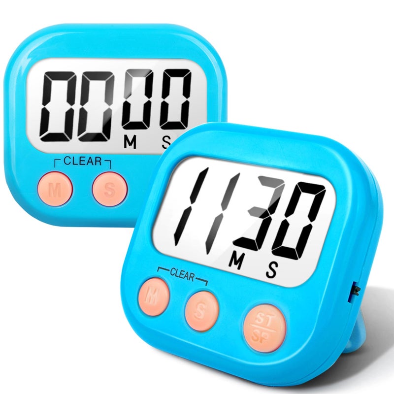 AOUCE 2 Pack Kitchen Timers Loud Ring Digital Timers for Cooking Magnetic Blue 