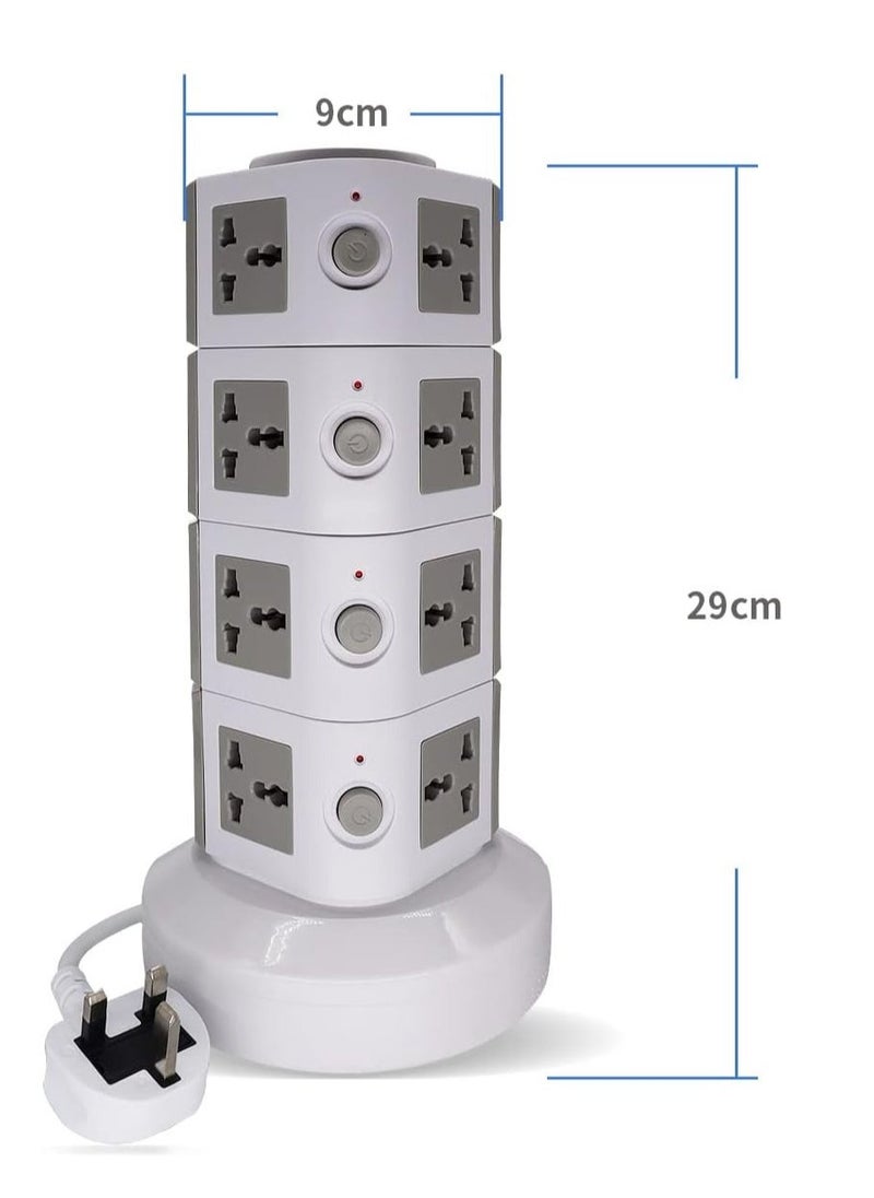 ELTRAZONE Universal Vertical Tower Power Strip – Multi-Socket (110V-250V) with 2 USB Ports, Surge Protector Charging Station, 4-Layer Design for Worldwide Use - Image 2