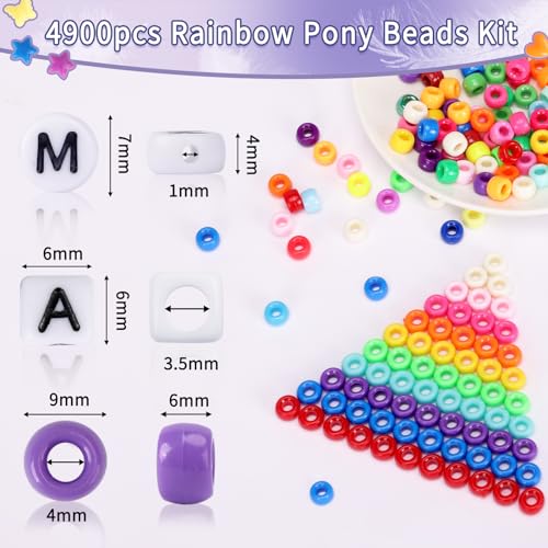 QUEFE 4900pcs Pony Beads Kandi Bracelet Kit, Friendship Bracelet Making Kit with 84 Colors Kandi Beads, Hair Beads and Letter Heart for Craft Gifts Bracelets Jewelry Making with Elastic Strings - Image 2