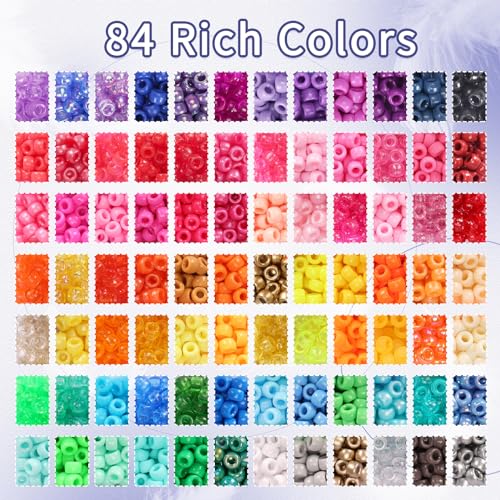 QUEFE 4900pcs Pony Beads Kandi Bracelet Kit, Friendship Bracelet Making Kit with 84 Colors Kandi Beads, Hair Beads and Letter Heart for Craft Gifts Bracelets Jewelry Making with Elastic Strings - Image 3
