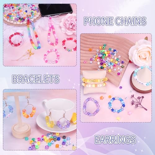 QUEFE 4900pcs Pony Beads Kandi Bracelet Kit, Friendship Bracelet Making Kit with 84 Colors Kandi Beads, Hair Beads and Letter Heart for Craft Gifts Bracelets Jewelry Making with Elastic Strings - Image 5