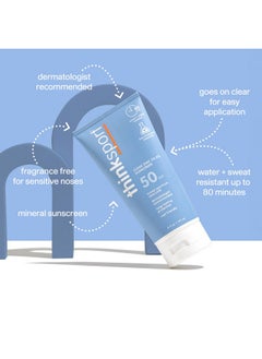 Think Thinksport Mineral Sunscreen, SPF 50 Clear Zinc Oxide Sunscreen, 6 Fl Oz, Water Resistant Reef Safe Sunscreen, Broad Spectrum UVA/UVB Sun Screen  - Image 2
