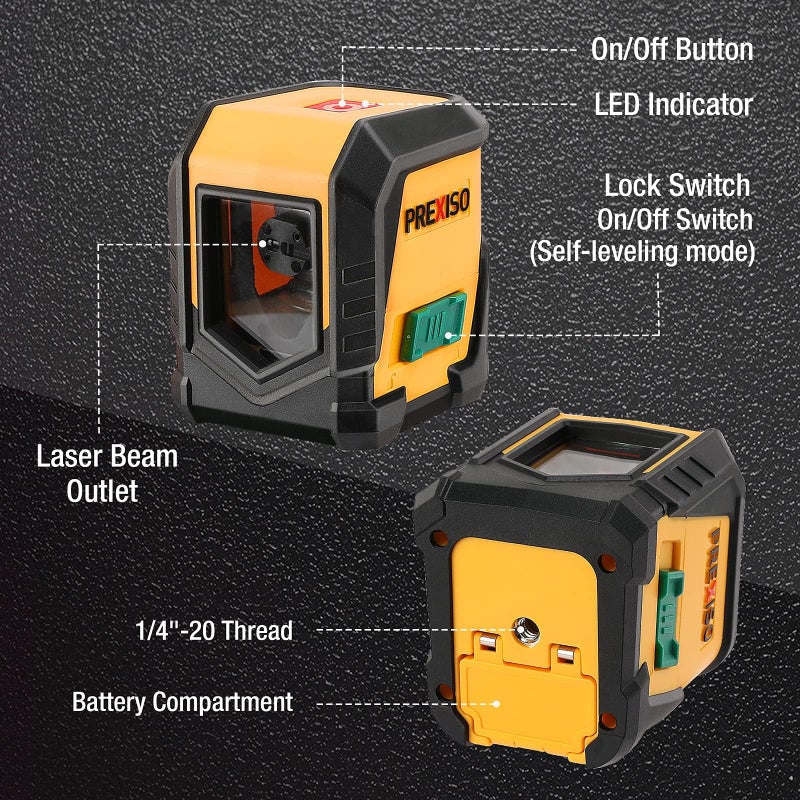 PREXISO Laser Level with Tripod, 65Ft Self Leveling Cross Line Laser Level, Green Line leveler Tool for Hanging Pictures, Home Renovation with LED Indicator & 2 AA Batteries (31-1/2 inch Tripod) - Image 5