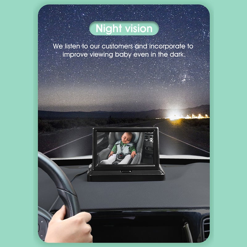 Car Baby Monitor Safety Car Seat Mirror Camera with 4.3 Inch Large Display Screen Night Vision for Car Back Seat - Image 5