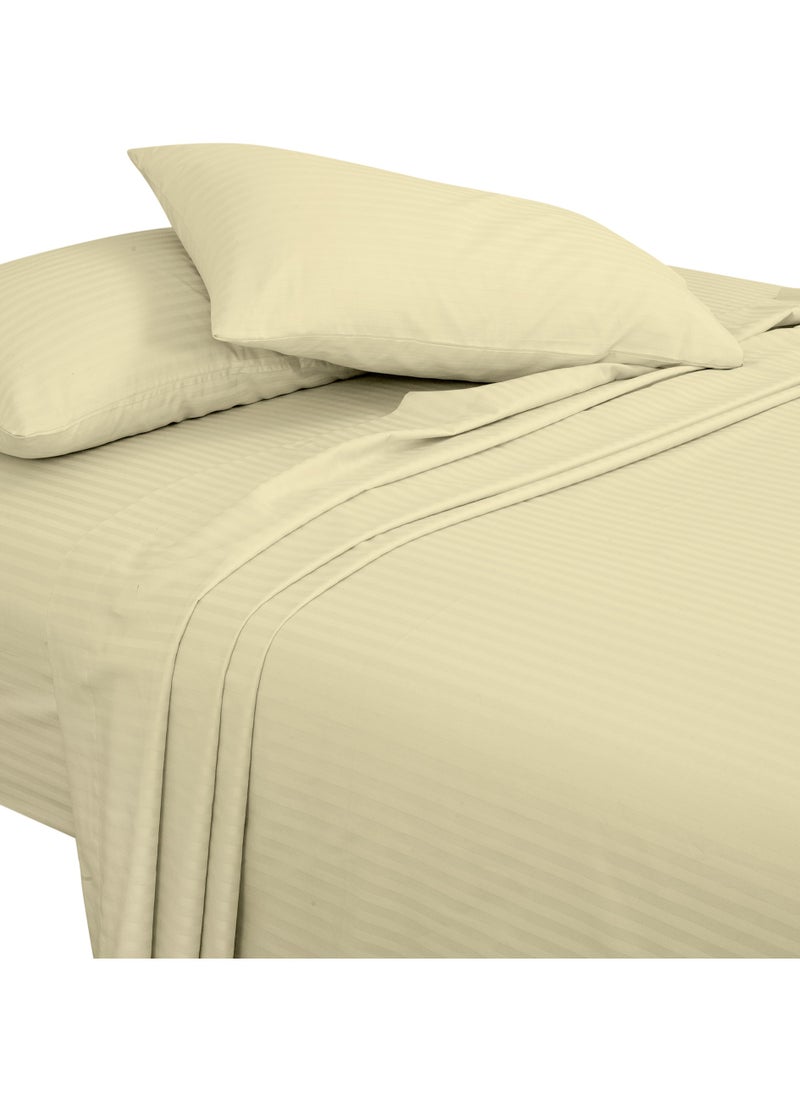 Bliss Casa Bliss Casa 3 Pieces 1cm Stripe Bed Sheets Full (140x200+30 cm) - Soft Satin Sheet Set with Pillowcases - Deep Pocket, Hotel Collection, Luxury Bedding Set include 1 fitted Sheet, 2 Pillowcases -Camel  - Image 1