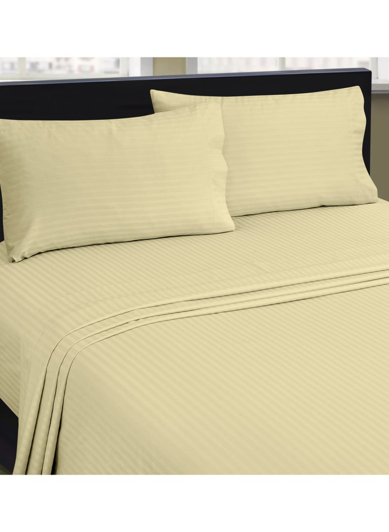 Bliss Casa Bliss Casa 3 Pieces 1cm Stripe Bed Sheets Full (140x200+30 cm) - Soft Satin Sheet Set with Pillowcases - Deep Pocket, Hotel Collection, Luxury Bedding Set include 1 fitted Sheet, 2 Pillowcases -Camel  - Image 3