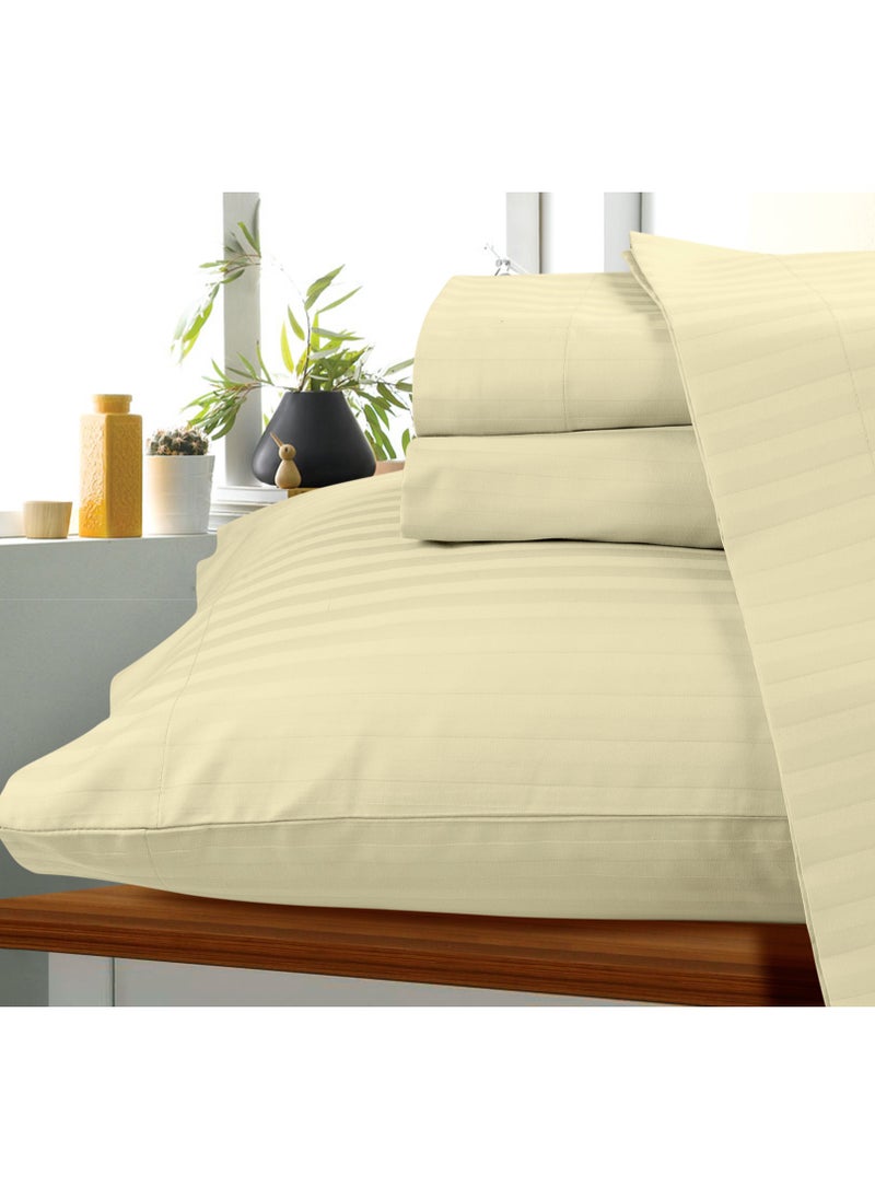 Bliss Casa Bliss Casa 3 Pieces 1cm Stripe Bed Sheets Full (140x200+30 cm) - Soft Satin Sheet Set with Pillowcases - Deep Pocket, Hotel Collection, Luxury Bedding Set include 1 fitted Sheet, 2 Pillowcases -Camel  - Image 4