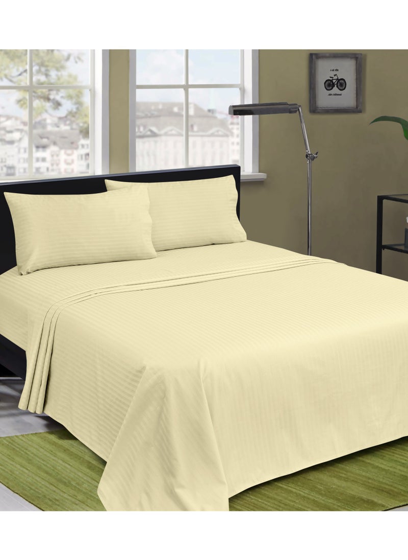 Bliss Casa Bliss Casa 3 Pieces 1cm Stripe Bed Sheets Full (140x200+30 cm) - Soft Satin Sheet Set with Pillowcases - Deep Pocket, Hotel Collection, Luxury Bedding Set include 1 fitted Sheet, 2 Pillowcases -Camel  - Image 5